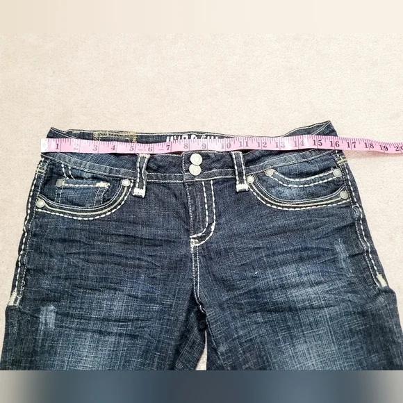 Hydraulic Womens Capri Jeans 9/10 Dark Wash Stretch Bootcut Cropped Distressed - Picture 6 of 14